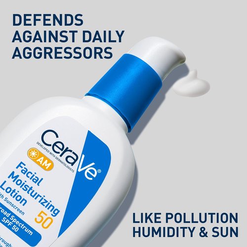 CeraVe AM Facial Moisturizing Lotion SPF 50 - Non-Greasy Face Moisturizer with Hyaluronic Acid & Niacinamide | 3 Oz