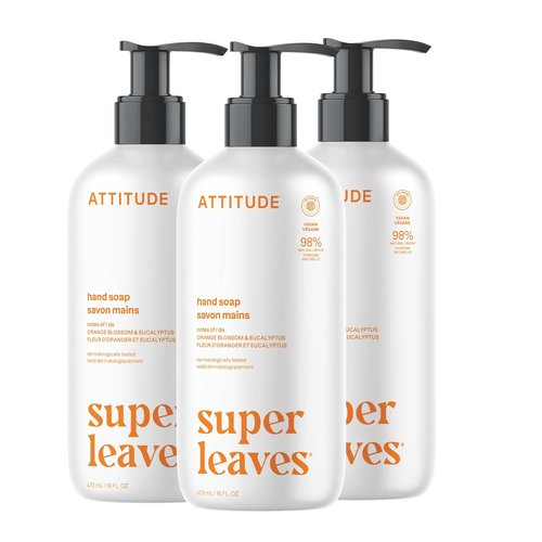 ATTITUDE Liquid Hand Soap - EWG Verified, Vegan & Plant-Based Formula | Orange Blossom & Eucalyptus, 16 Fl Oz (Pack of 3)