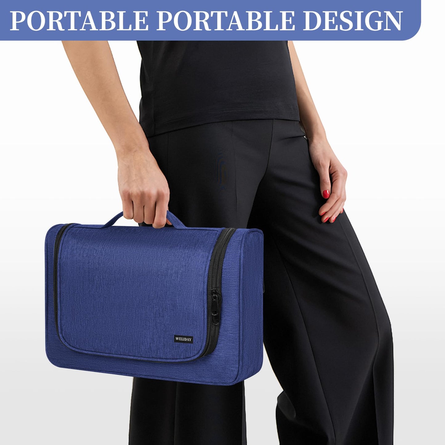 WELIDAY Travel Storage Bag Compatible with Dyson Airwrap Styler, Portable Travel Organizer for Hair Curler and Attachment with Multi-pockets (Front Open Design, Blue)