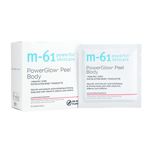 M-61 PowerGlow Peel Body Towelette - 15% Glycolic & Salicylic Acid Exfoliant | Firm & Resurface | 10 Individually Wrapped Treatments