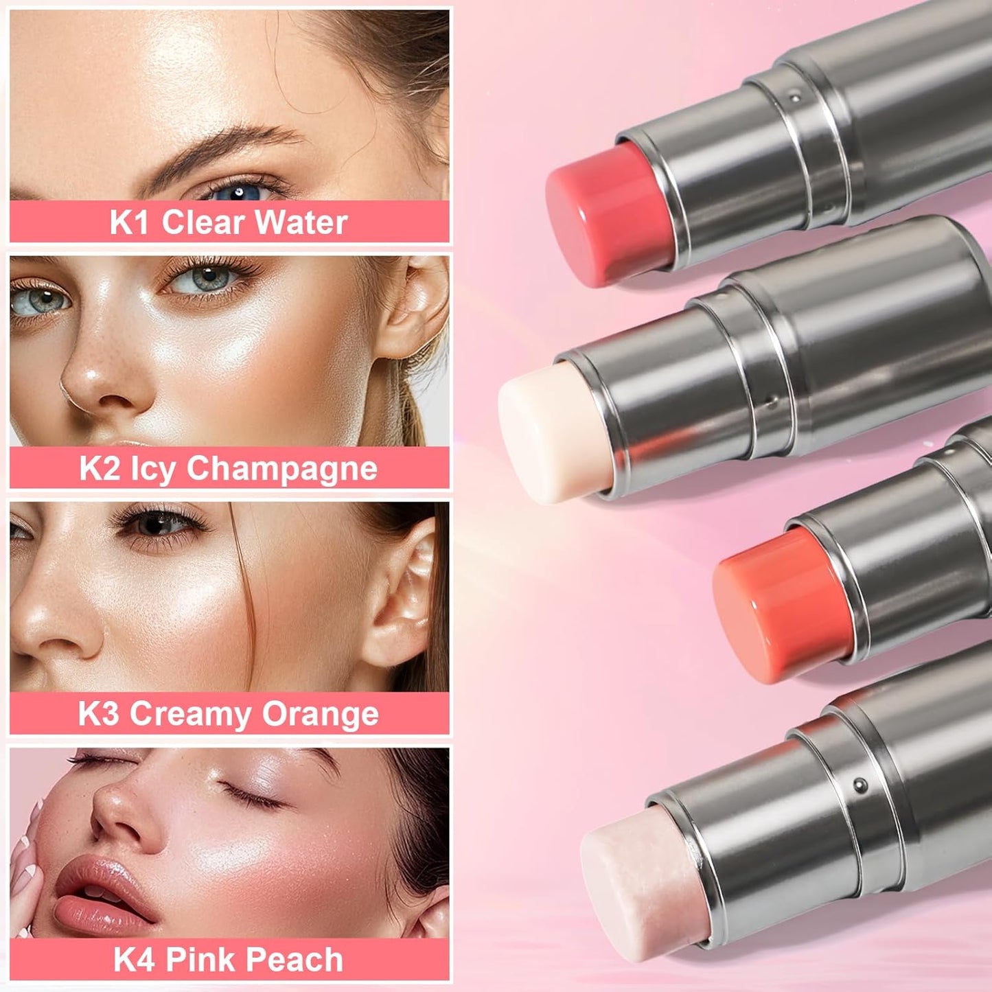 Skiennix Highlighter Stick Balm - Radiant Shimmer Glow for Face & Body, Jumbo Size (K1 Clear Water)