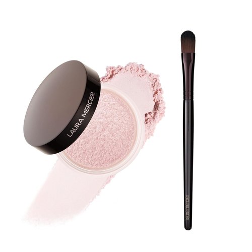 Laura Mercier Secret Brightening Under-Eye Loose Setting Powder - Peach & Pink Pigments for Discoloration Correction | Brush Bundle Included