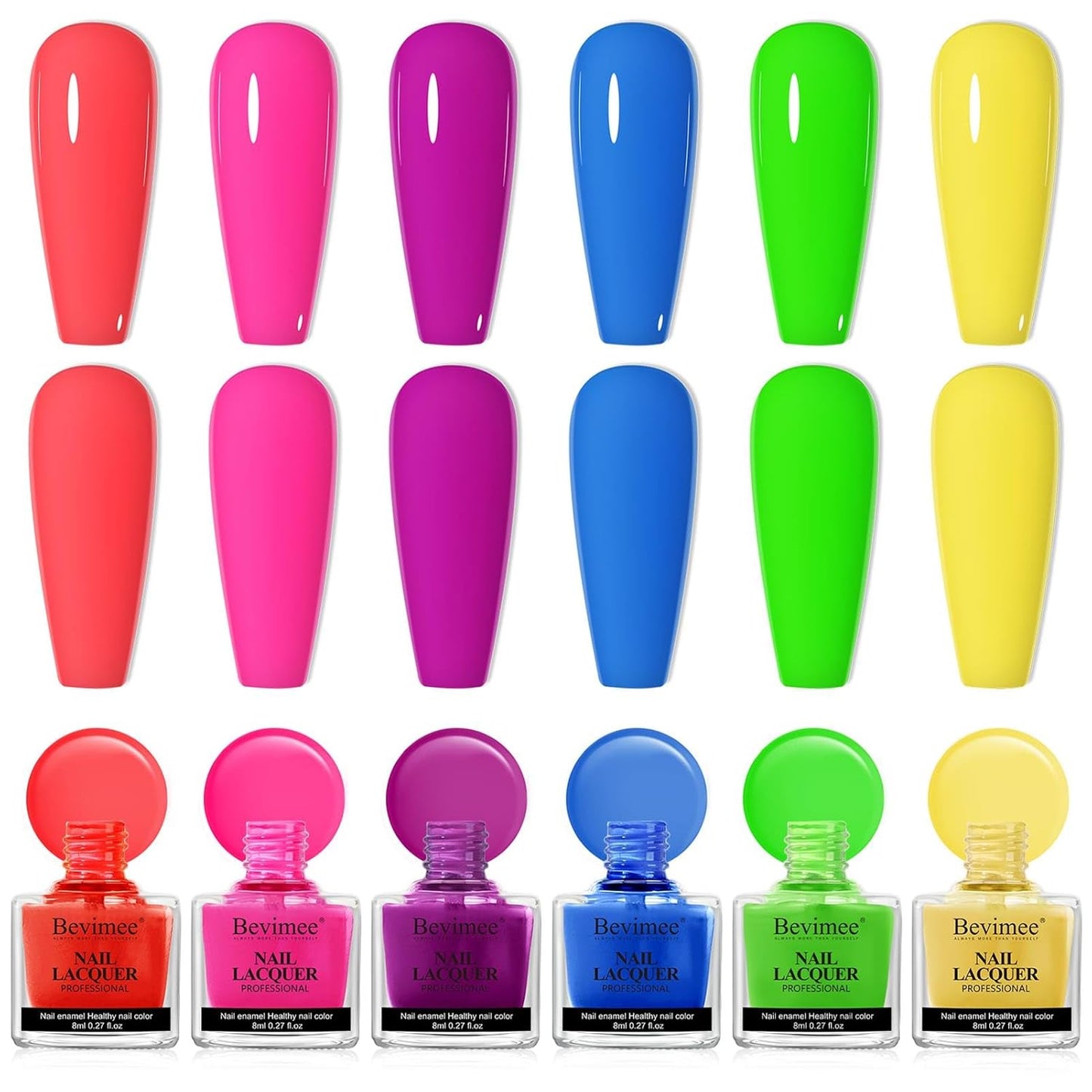 Skiennix Neon Nail Polish Set - Quick Dry 6 Colors for Vibrant Spring & Summer Manicures