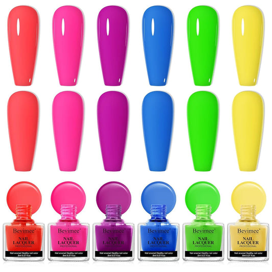 Skiennix Neon Nail Polish Set - Quick Dry 6 Colors for Vibrant Spring & Summer Manicures