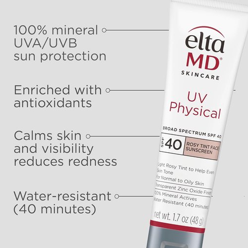 EltaMD UV Physical Tinted Sunscreen - 100% Mineral Protection for Face | Broad Spectrum SPF 41