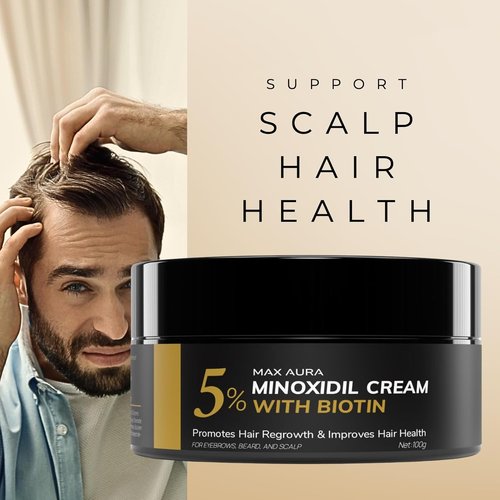 MAX AURA Minoxidil Cream - 5% Extra Strength Treatment for Thinning Hair in Men | Biotin-Infused Formula