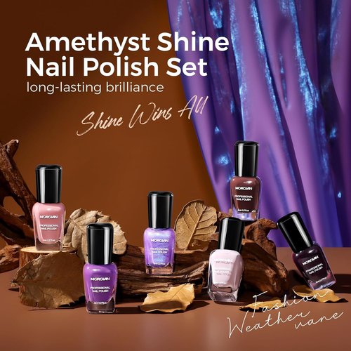 Morovan Purple Nail Polish Set - Quick Dry Brown Nude Glitter & Dark Purple Shimmer | Perfect Gift for Nail Art Lovers