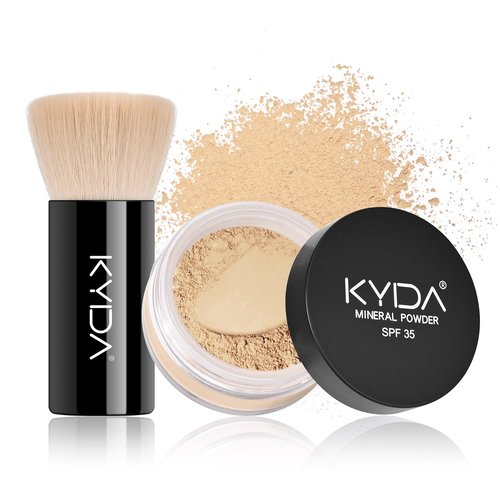 KYDA Mineral Loose Powder Foundation, SPF 35, Skin-improving Mineral Foundation with Brush, Lightweight Buildable Coverage, Natural Glow Loose Powder Base Makeup, Fair Light, 0.28 oz