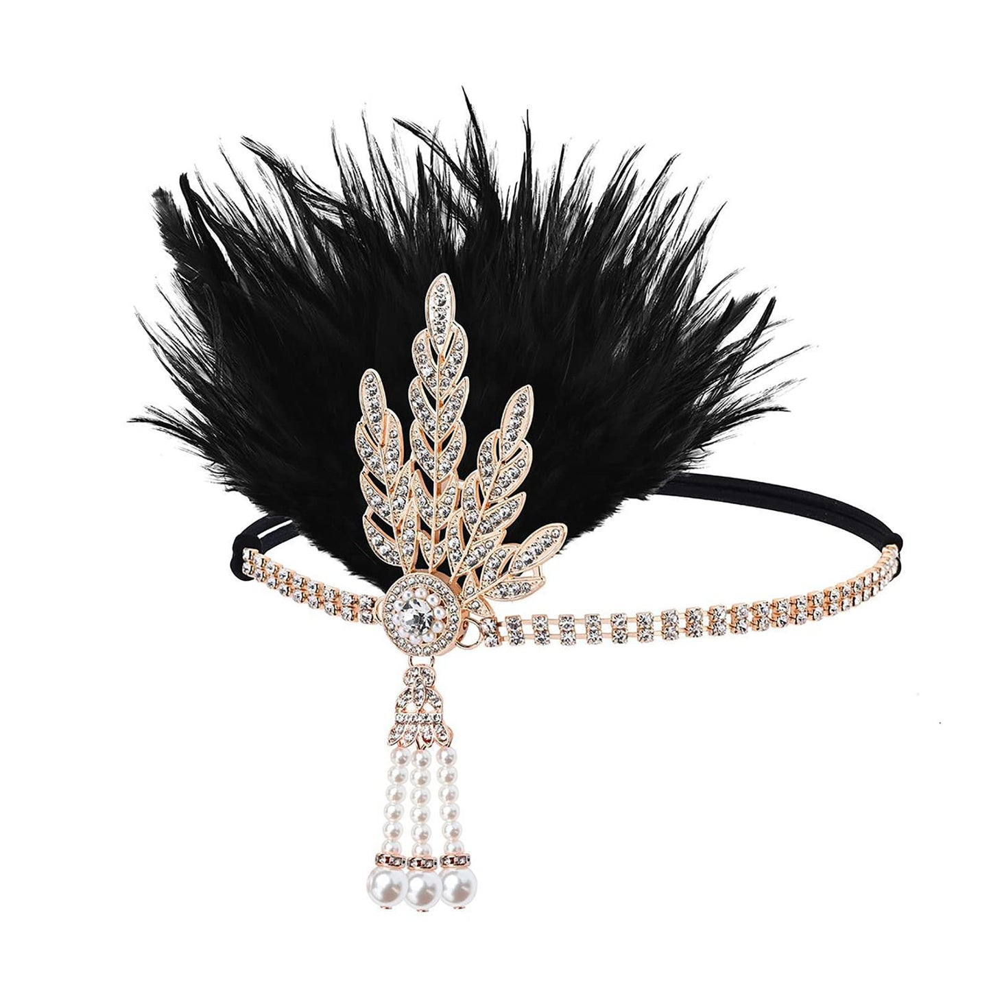 1920s Vintage Flapper Headbands Crystal Headpiece Ostrich Feather Hair Band for Women Girls Prom Party Festival Gatsby Hair Jewelry (B-Gold)