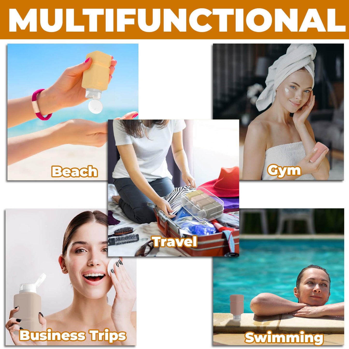 Travel Bottles for Toiletries, TSA Approved Travel Size Containers for Shampoo Conditioner Lotion Body Wash, BPA Free Travel Toiletry Bottles With Clear Toiletry Bag, Cleaning Brush Label (4 Pack)