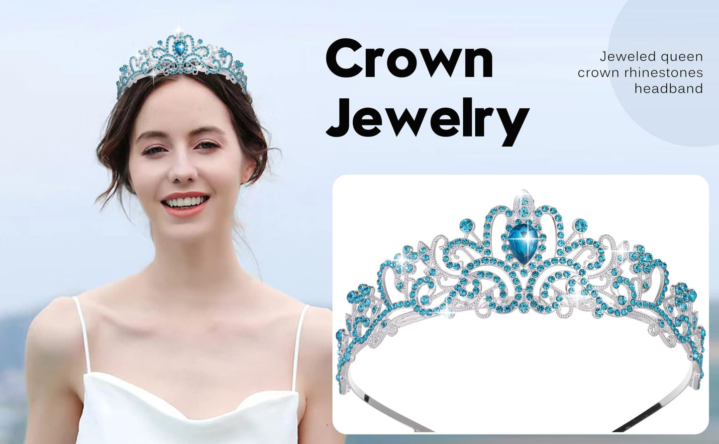 Kamirola - Crystal Tiara Crowns For Women Princess Elegant Crown with Combs Women's Headbands Bridal Wedding Prom Birthday Party Headbands for Women (Light Blue)