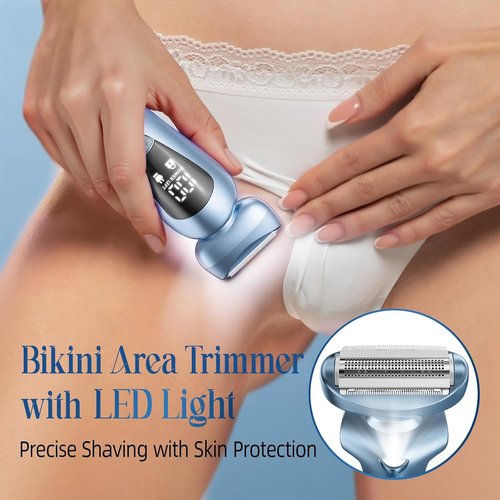 Rategist Cordless Electric Razor for Women - Rechargeable Painless Bikini Trimmer | IPX7 Waterproof Shaver with LED Display - Deep Blue
