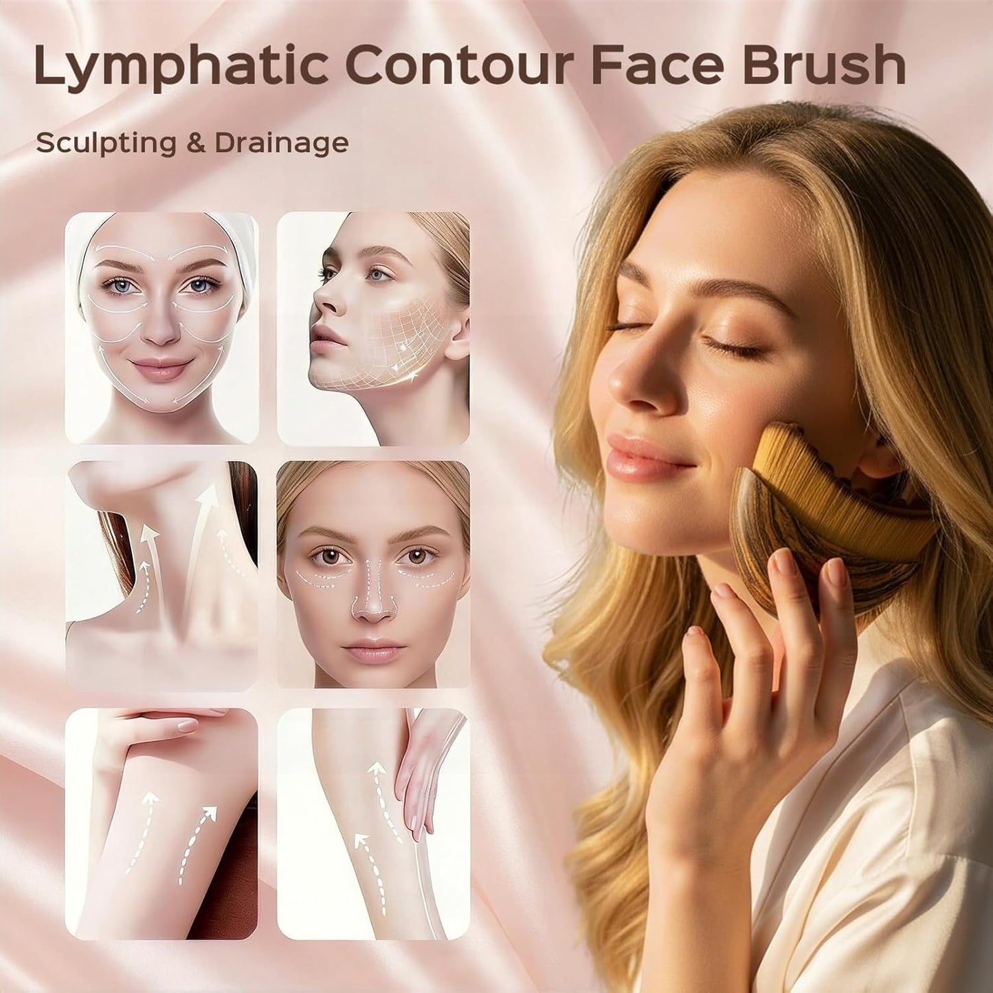 Skiennix Lymphatic Contour Face Brush - Soft Drainage Massager for Neck & Jawline Sculpting | Brown, 2-Pack