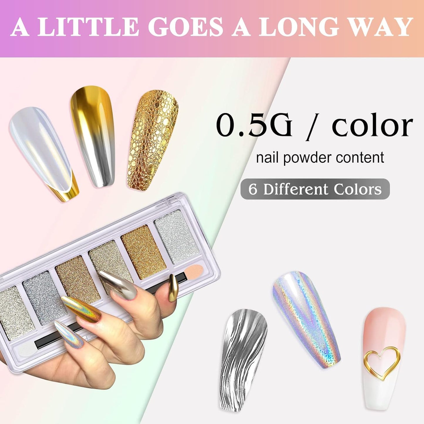 Skiennix Holographic Nail Powder Set - 6 Iridescent Colors for Stunning Metallic Nail Art
