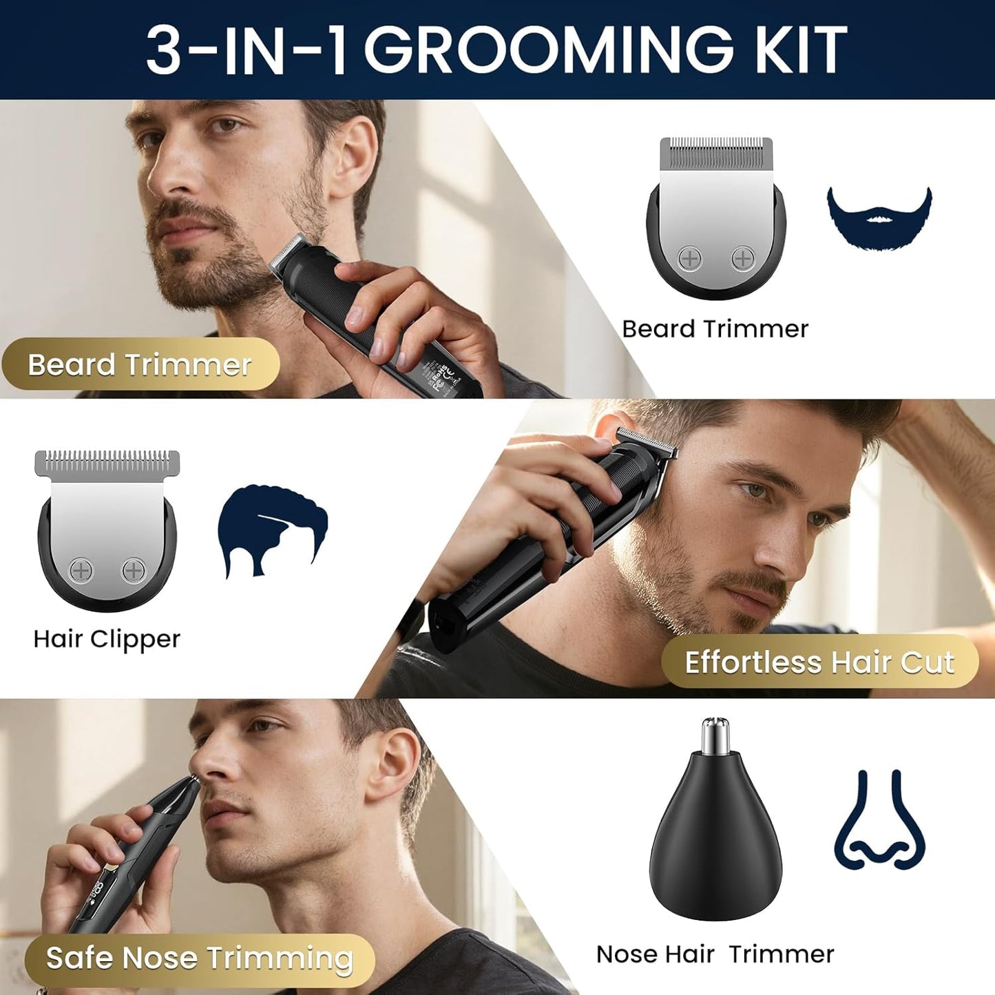 Ufree 3-in-1 Beard Trimmer - IPX6 Waterproof Electric Razor & Hair Clippers | Perfect Gift for Men