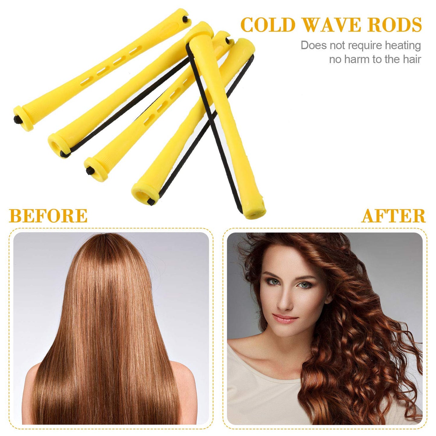 WILLBOND Hair Perm Rods - 96 Pcs Heatless Curlers with 2 Steel Pintail Combs | 0.28 Inch, Yellow