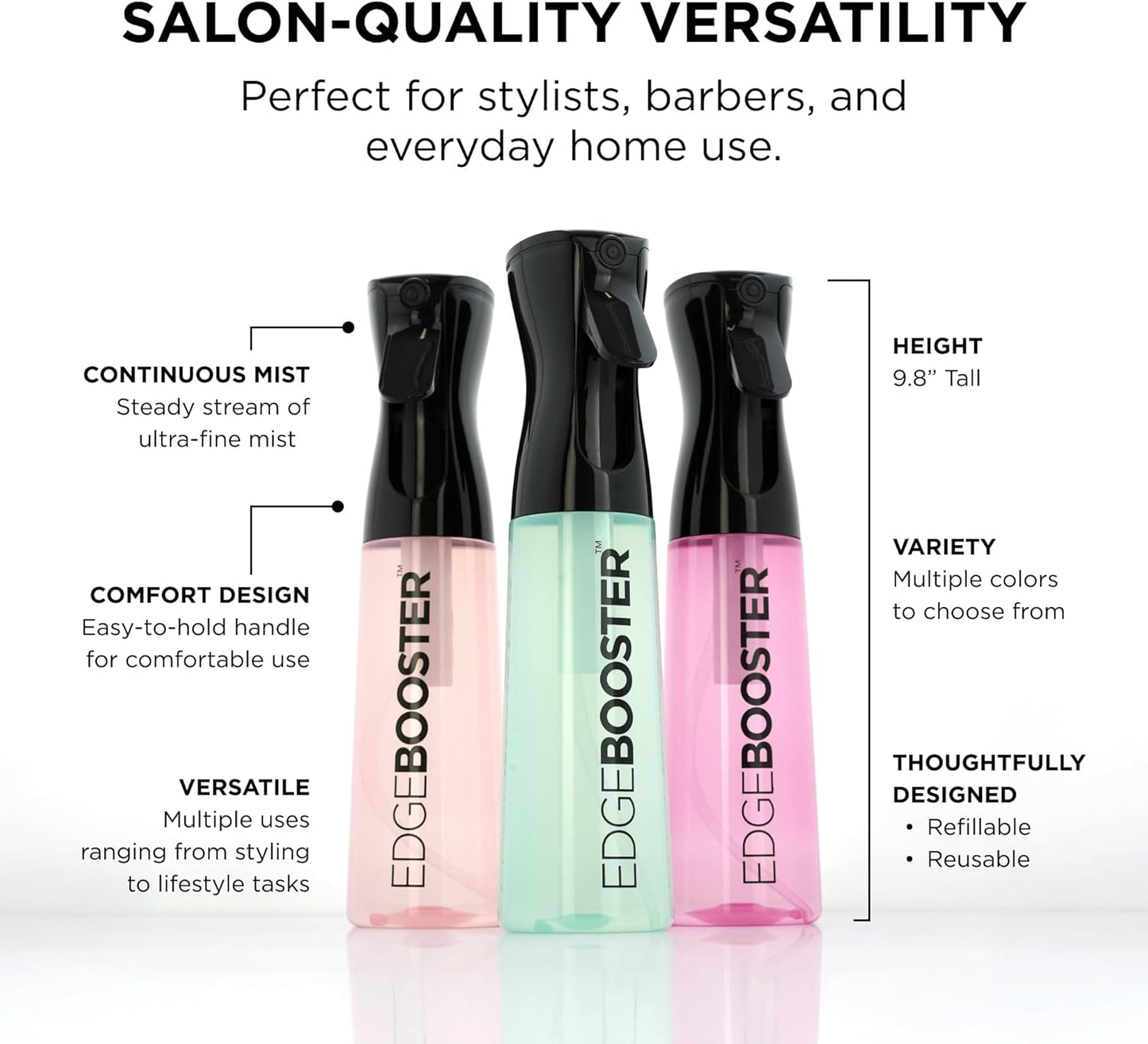 Style Factor Edge Booster Mist Spray Bottle - Continuous Ultra Fine Mist for Hair & More | 10.1oz Aqua Green