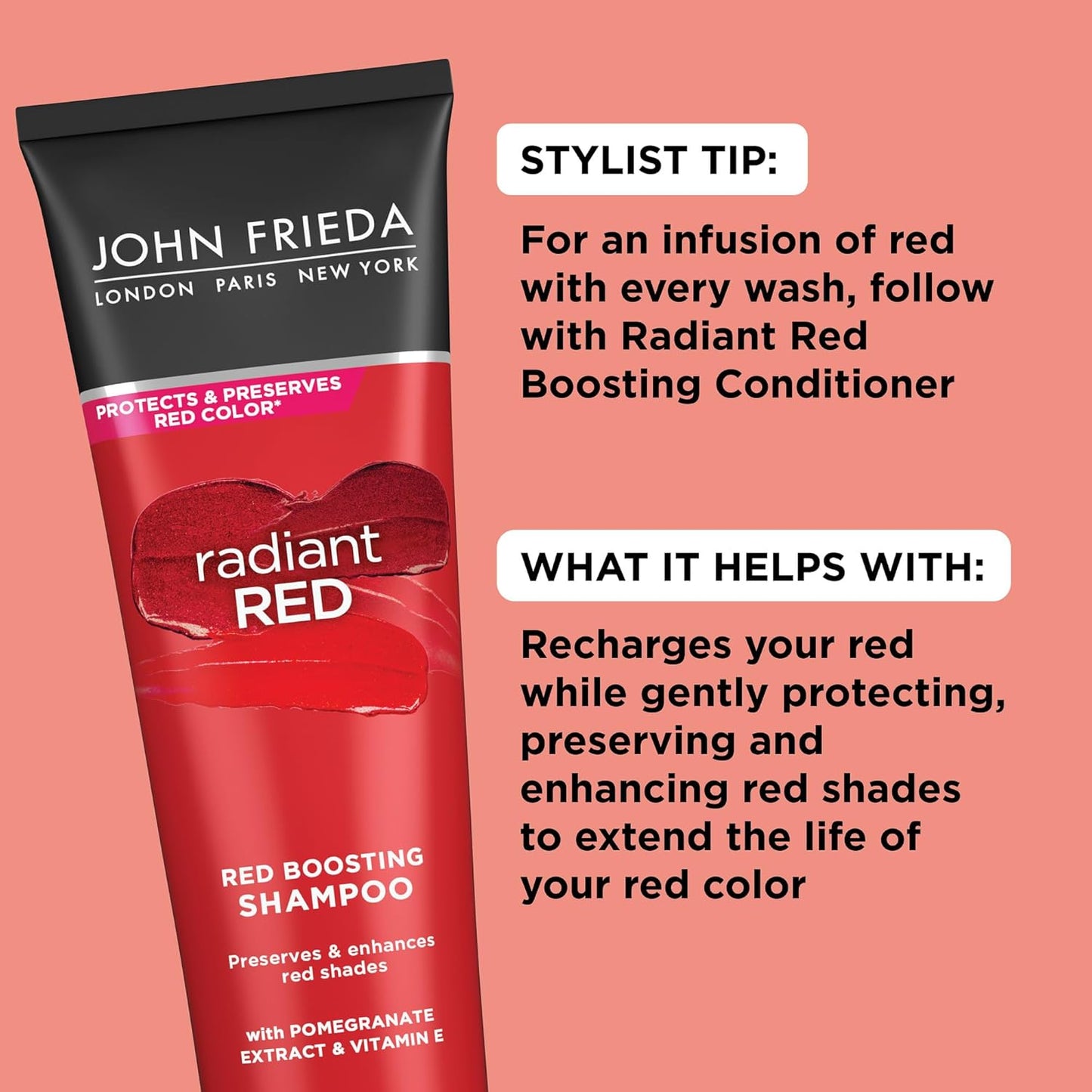 John Frieda Radiant Red Shampoo - Boosts and Protects Red Tones with Pomegranate & Vitamin E | 8.3 Oz