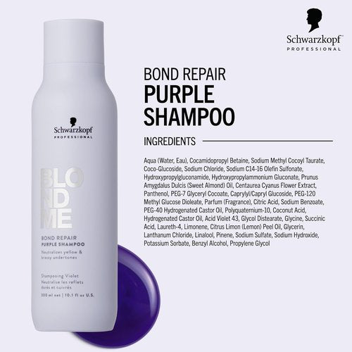 BlondMe Bond Repair Purple Shampoo - Neutralizes Yellow & Brassy Tones | Strengthens & Repairs Blonde Hair
