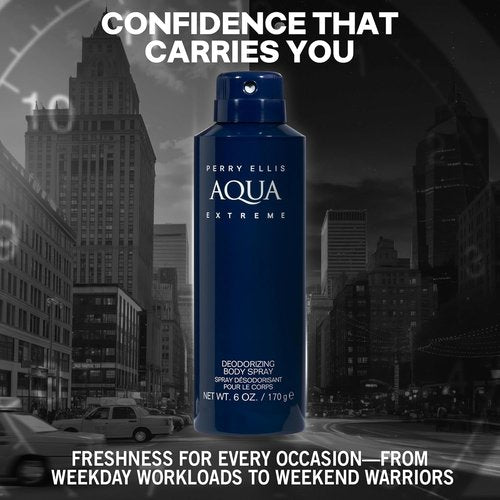 Perry Ellis Aqua Extreme Body Spray for Men - Fresh Wood & Spice Cologne Mist - 6 oz