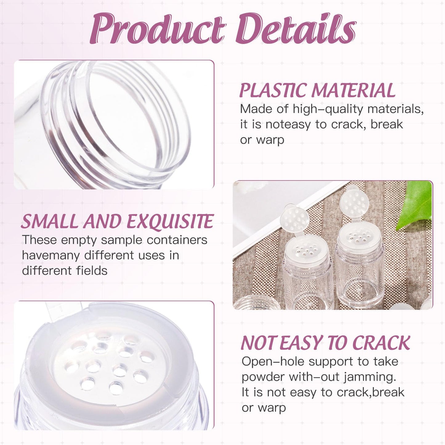 RAYNAG 6 Pieces Mini Empty Loose Powder Bottle Travel Cosmetic Glitter Powder Eye Shadow Shaker Bottle with Sifter and Lids (12 holes)