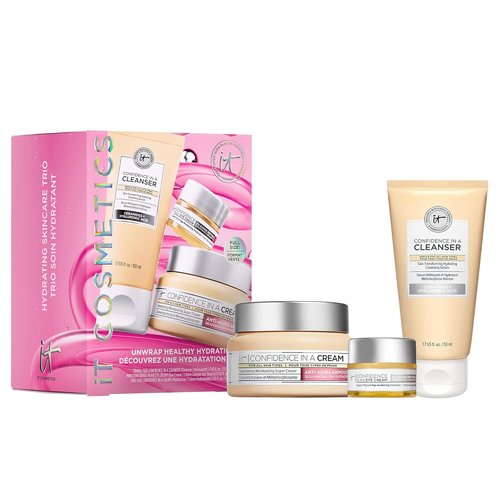 IT Cosmetics Unwrap Healthy Hydration Anti-Aging Skincare Set - 3-Pc Holiday Gift Set for Her | Full Size Moisturizer, Cleanser & Eye Cream