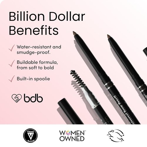 Billion Dollar Brows Universal Eyebrow Pencil - Dual-Ended Precision Tip & Spoolie, Waterproof, Vegan