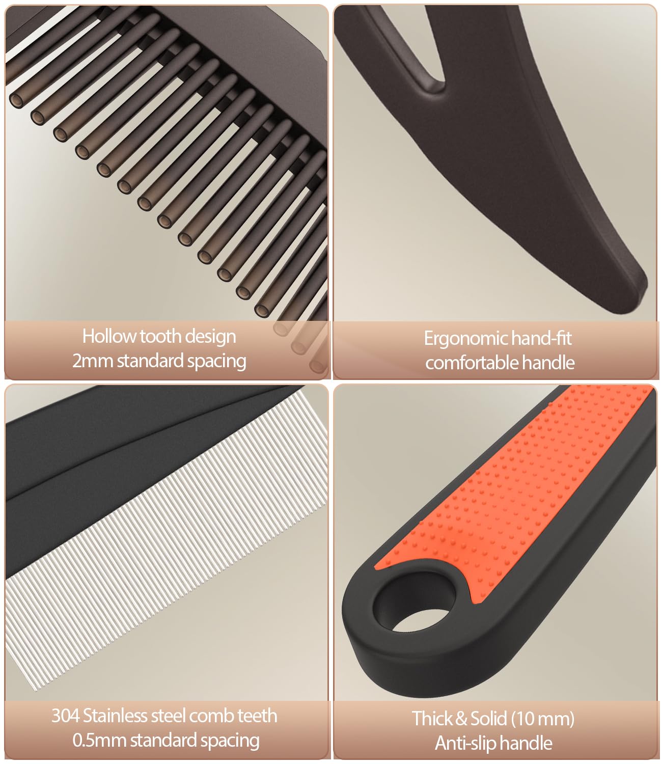 Skiennix Self-Cleaning Dandruff Comb Set - Ergonomic Stainless Steel Scalp Detox Tool | 0.5mm & 2mm Teeth