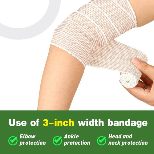 AZEN Premium 24 Pack Elastic Bandage Wrap 3 Inch, Compression Wrap Bandage for Legs, Lymphedema Wraps for Legs, Ankle, Knee, Tummy, Body