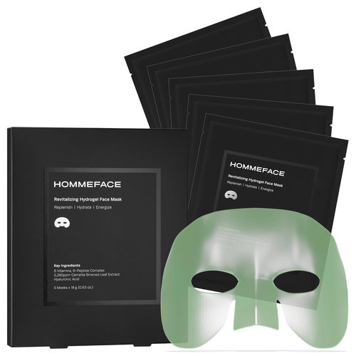 HommeFace Revitalizing Hydrogel Facial Mask Set - Hydrating & Anti-Aging 5ct | Beard-Friendly Korean Skincare