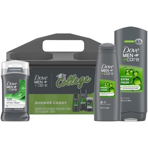 Dove Men+Care Shower Caddy Gift Set - Extra Fresh Body Wash, Deodorant & 2-in-1 Shampoo (4 Pieces)