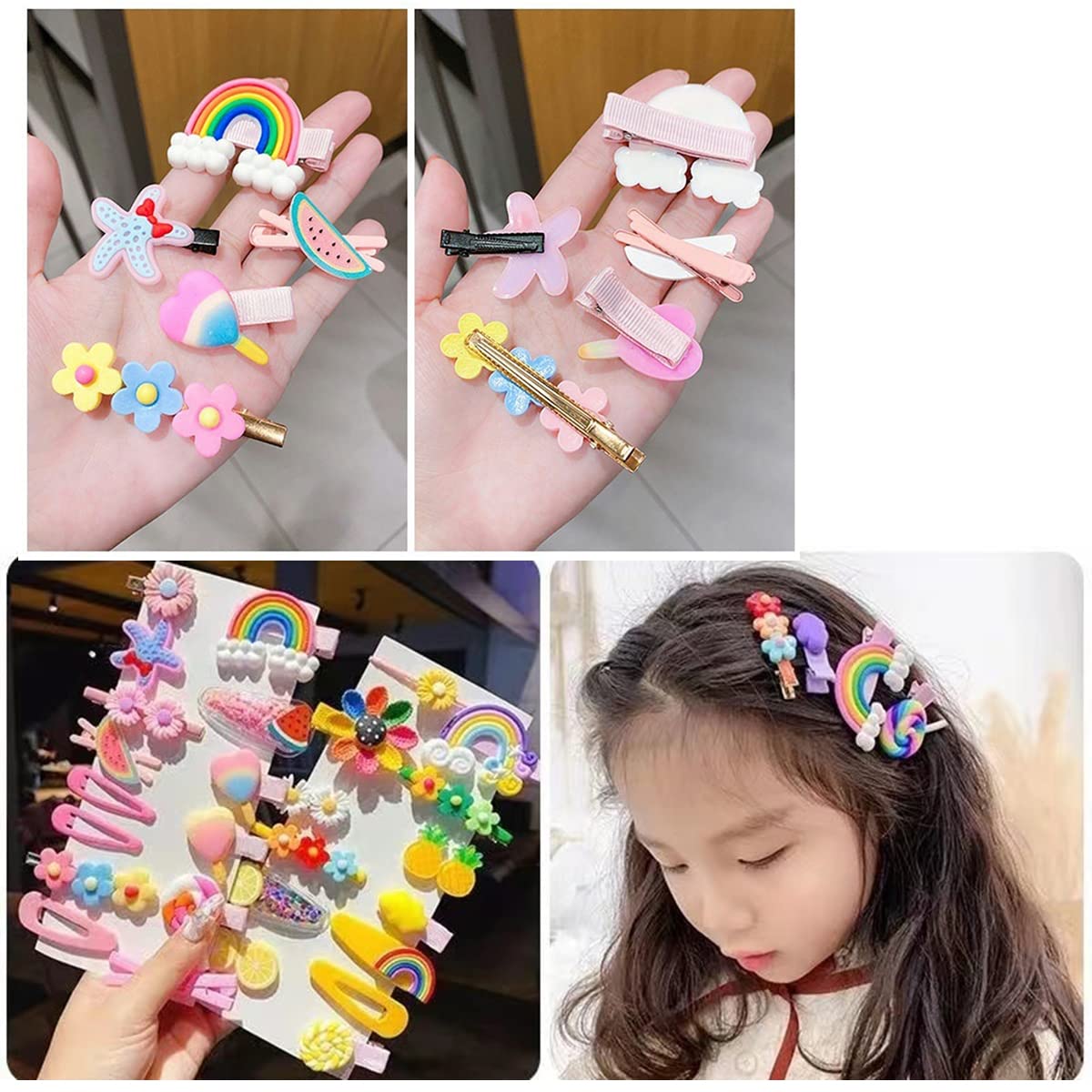 Hair Clips for Girls Toddler Hair Clips, 28Pcs Baby Hair Clips Cute Hair Accessories Candy Rainbow Flower Fruit Dessert Patterns Barrettes Hair Clip for Girls Women Kids Teens