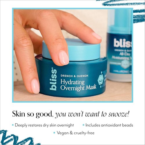 Bliss Drench & Quench Hydrating Overnight Collagen Mask - Hyaluronic Acid for Elasticity & Glowing Skin