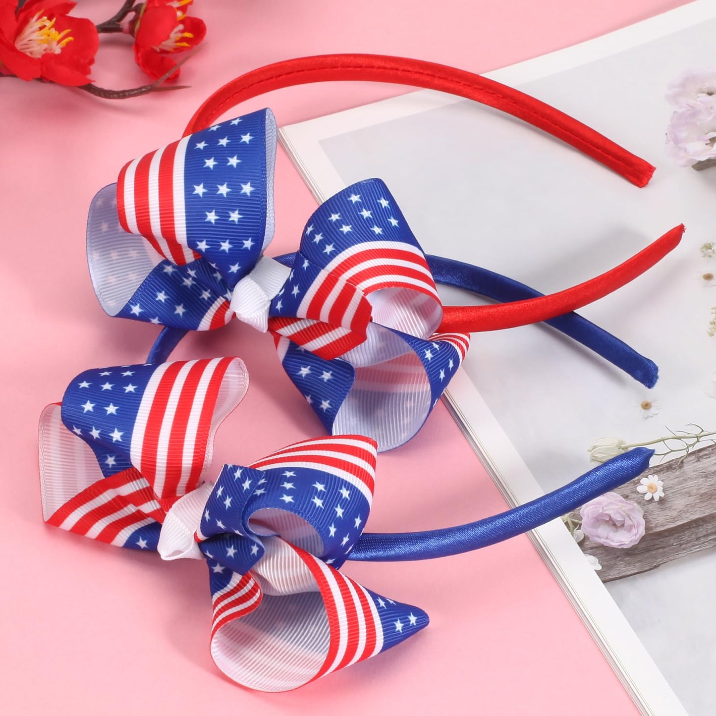 Ardorchid 4th of July Headbands Independence Day America Flag Headband USA Patriotic Bow Hair Accessories Red White and Blue Cute Hair Hoop for Women Girls Kids