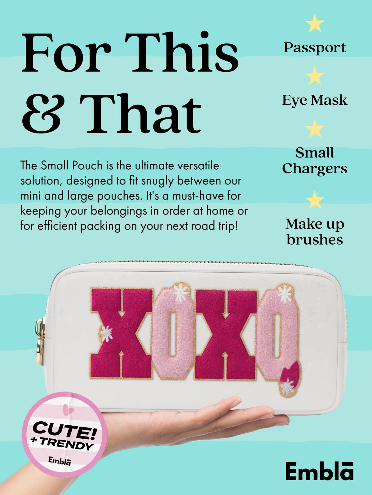 XOXO Valentine Makeup Bag Travel Cosmetics Pouch and Toiletry Bag, Nylon Zipper Pouch Purse, Cute Make Up Organizer Storage Tote for Women Girls, Waterproof Travel Skincare Case, Small Makeup Bags, White