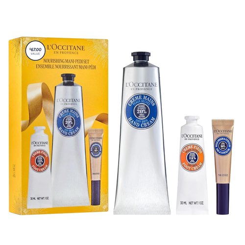 L’Occitane Nourishing Mani‑Pedi Gift Set, Shea Butter Skincare Trio, Self Care Daily Repair Essentials, Hand & Foot Cream and Cuticle Oil