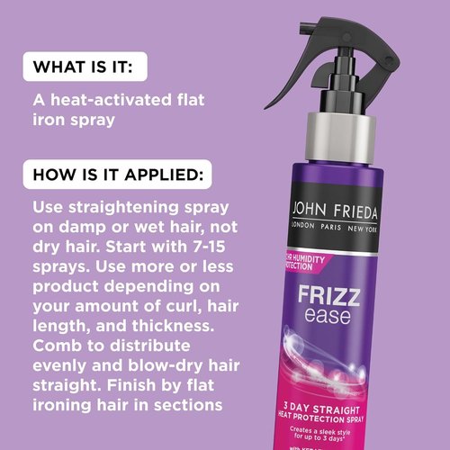 John Frieda Frizz Ease Heat Protection Spray - Keratin-Infused for 3-Day Straight, 3.5 Oz | Frizz-Free Finish