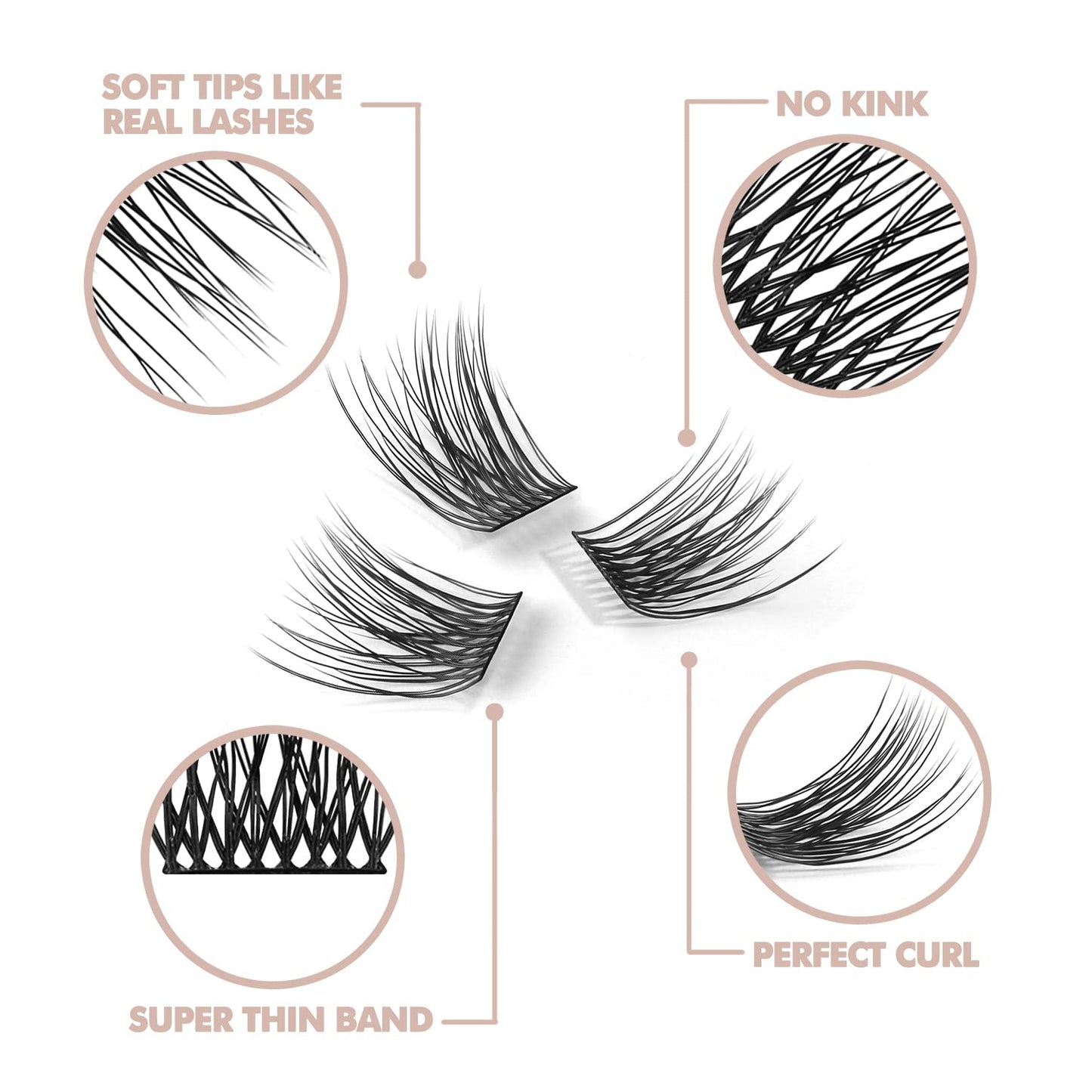 DIY Eyelash Extension, 3D Effect Glue Bonded Band Individual Lash 48 Clusters Volume Lashes Set, Home Eyelash Extension, C curl Lashes Pack 10MM-48 Clusters