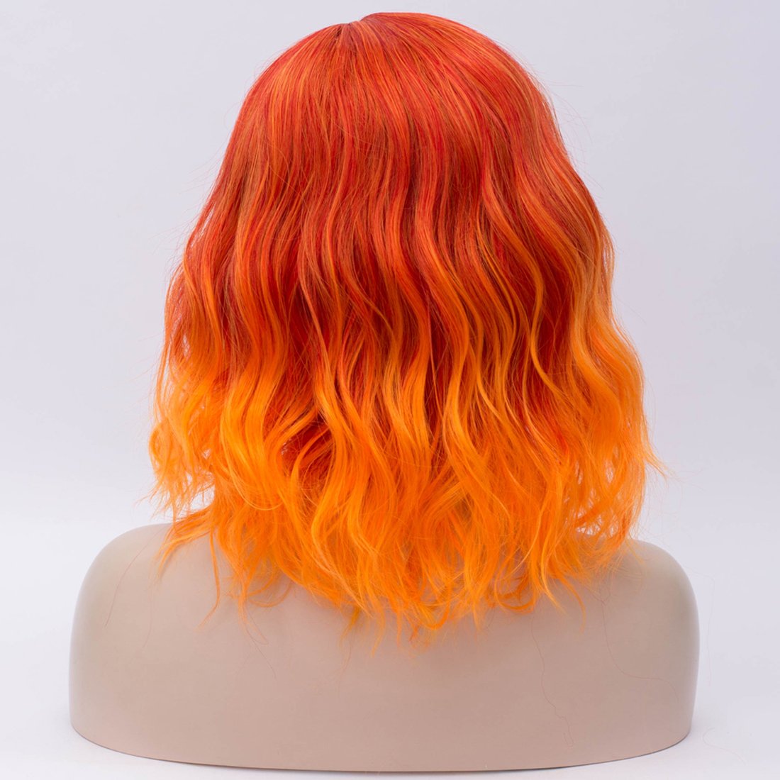 BUFASHION 14" Women Short Orange Kinky Straight Cosplay Synthetic Wigs With Air Bangs 46 Colors Available (Orange)