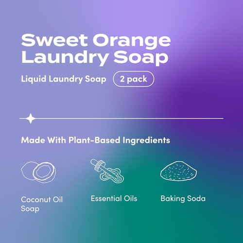 Indigo Wild Zum Laundry Soap - Plant-Based Liquid with Baking Soda & Essential Oils - Sweet Orange, 64 fl oz (2 Pack)