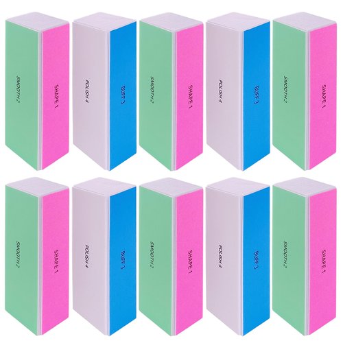 4 Way Nail Buffer Block (10 Pcs), Nail Shine Buffers Blocks Files for Natural and Acrylic Nails Smoother Buffing Block Polisher Fingernail File Buffer 120/240/600/3000 Grit for Buffing Shinning