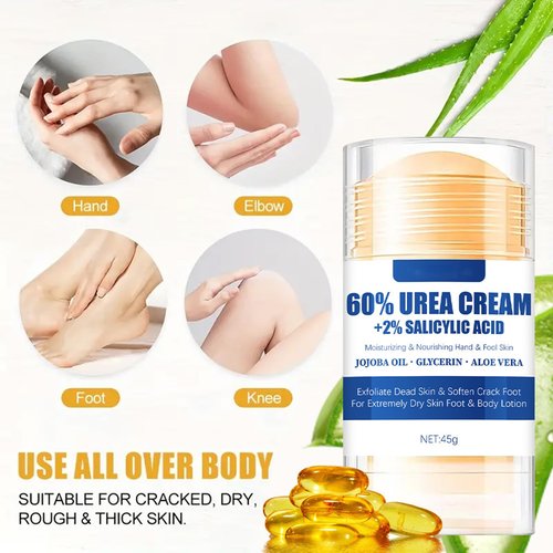 60% Urea Cream With 2% Salicylic Acid Foot Cream Stick, Softening and Moisturizing for Dry Cracked Heel Knees Elbows Hands Urea Foot Balm Repair Creams Dead Skin Exfoliator for Women and Men 1.41oz