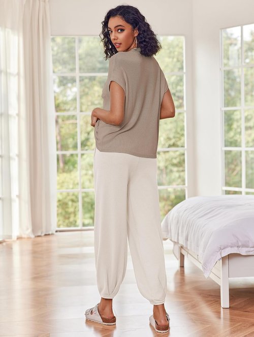 Ekouaer Two-Piece Lounge Set - Cozy Knit Sweater Top & Jogger Pants | Perfect for Relaxation
