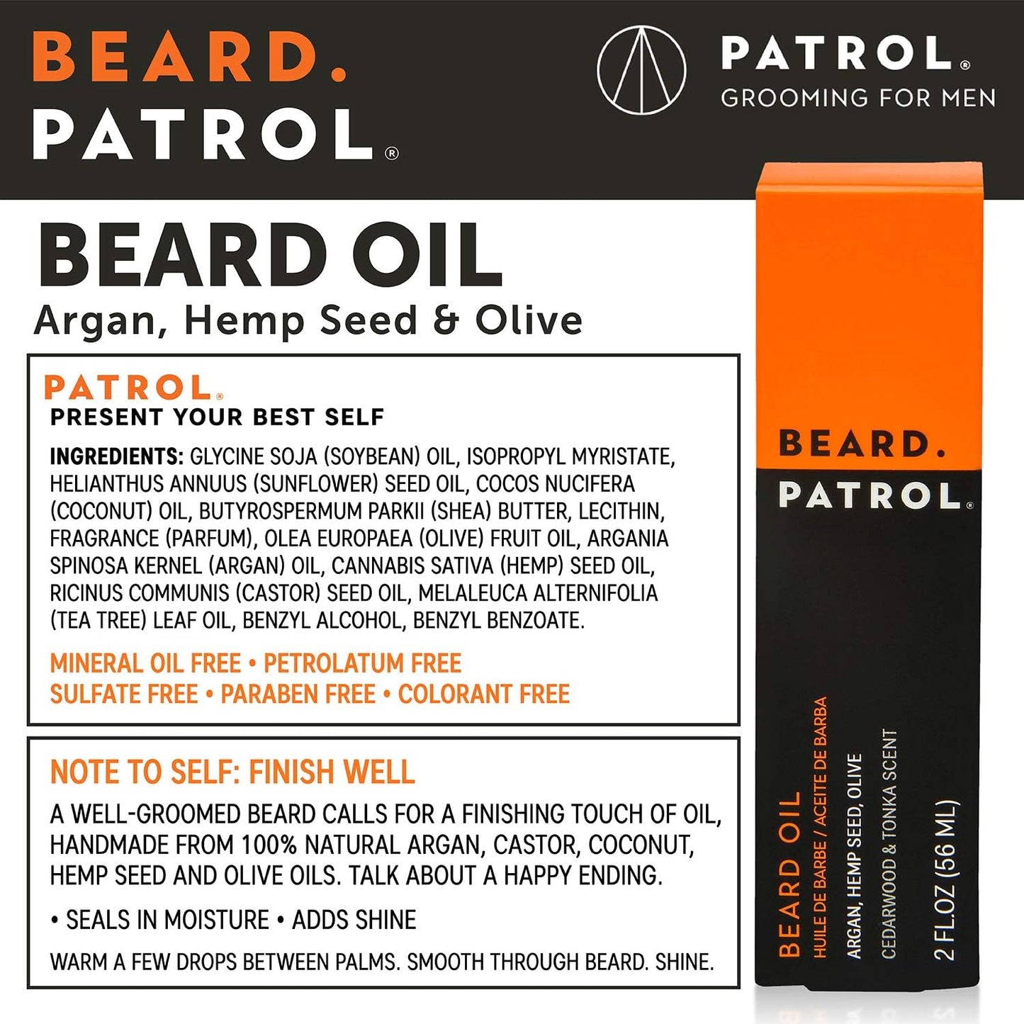 Bump Patrol Beard Oil for Men - Natural Grooming Serum & Mustache Conditioner, Cedarwood & Tonka - 2 fl oz