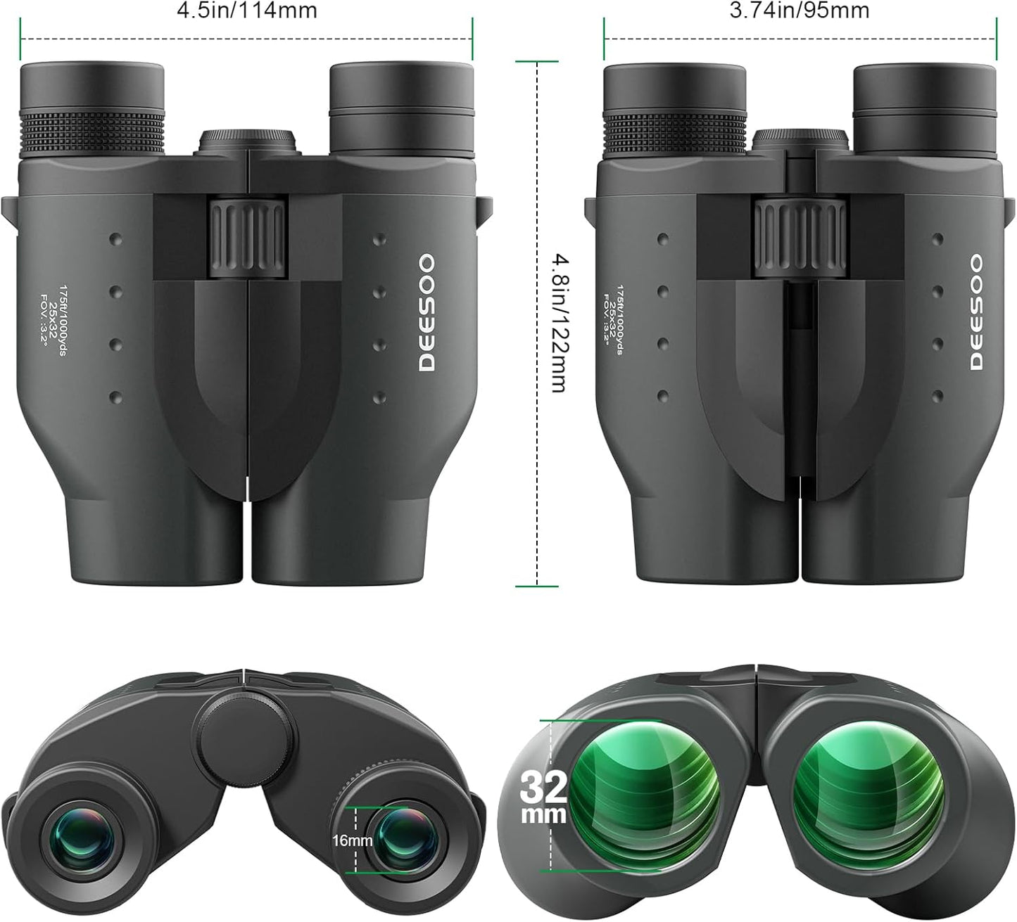 25x32 Binoculars for Adults Kids Compact - DEESOO High Powered Bird Watching Binoculars Lightweight Small Size for Hunting Traveling Sports Hiking Gift for Men Women