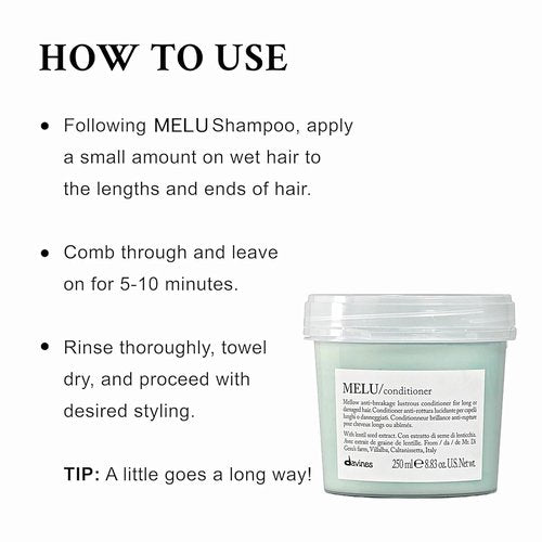 Davines MELU Conditioner - Anti-Breakage Formula for Long, Damaged Hair | Nourishing & Repairing
