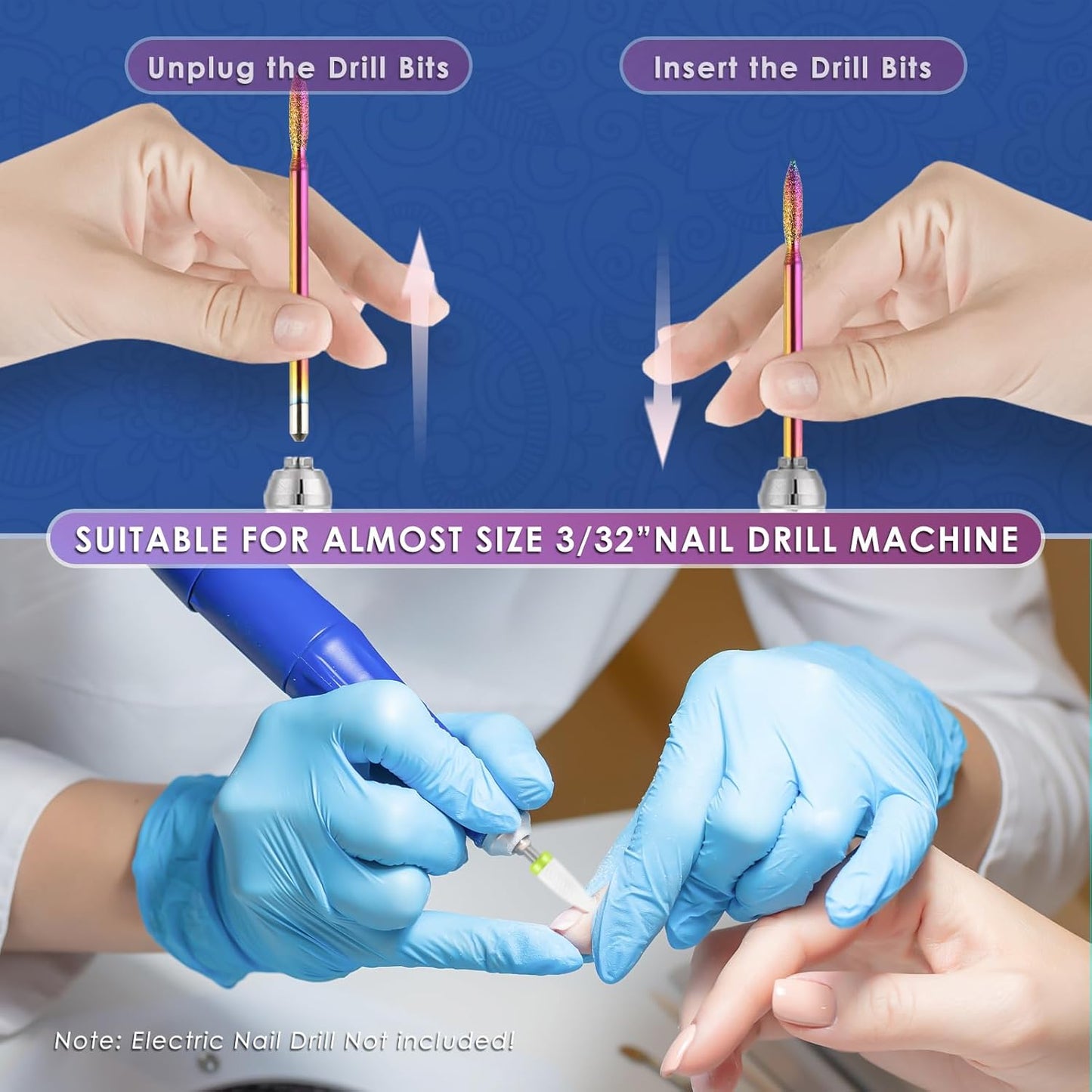 Depvko 21pcs Nail Drill Bits Sets, 3/32 Inch Cuticle Electric Nail File and Ceramic Acrylic Gel Nail Bit Kit, Acrylic Nail Art Tools, Carbide Remover Bits for Manicure Pedicure, Home Salon