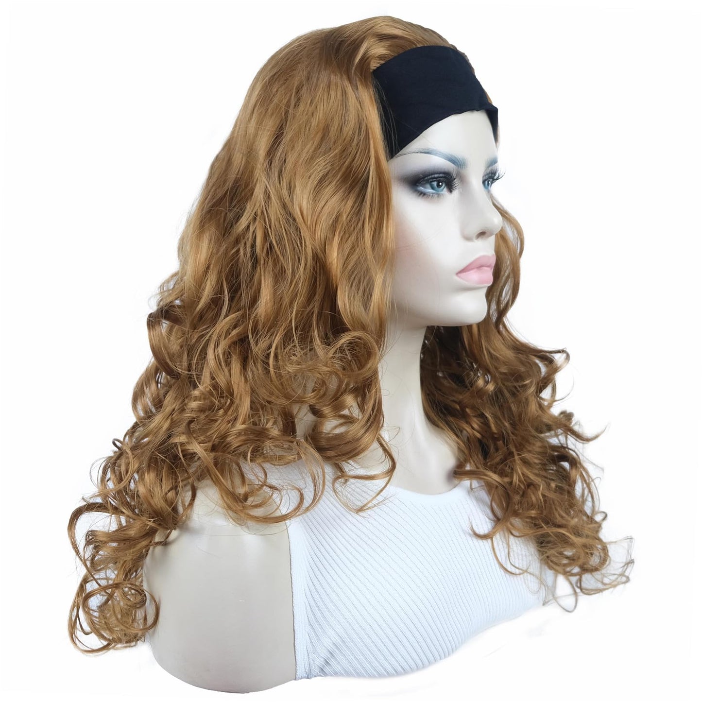 Aimole Long 22" Curly 3/4 Women Wigs With Headband Soft Layered Wig Heat Resisting Fiber Synthetic Hair (27 Strawberry Blonde)