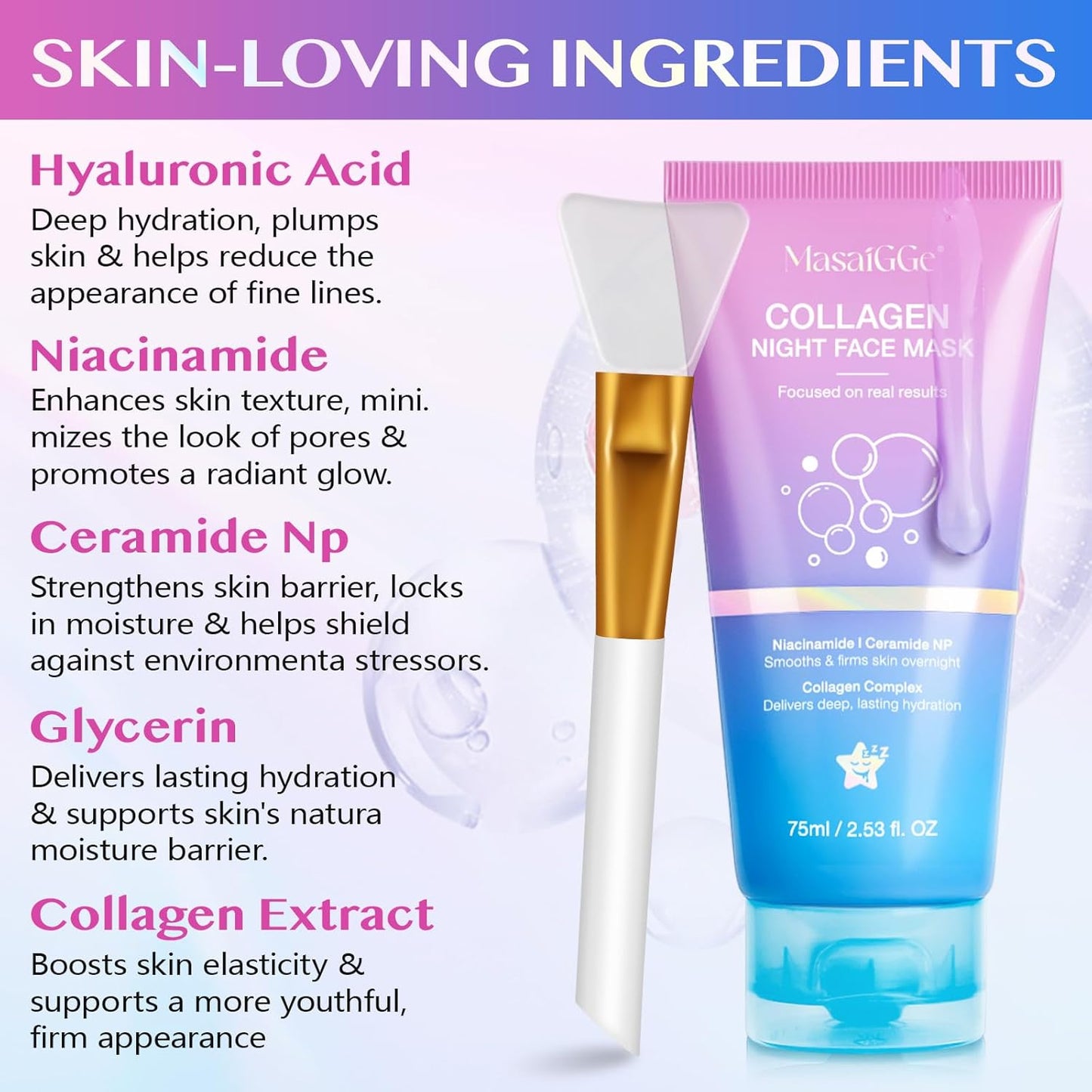 Skiennix Collagen Night Wrapping Mask - Peel Off Face Mask for Elasticity & Hydration | 2.53 fl. oz. with Applicator