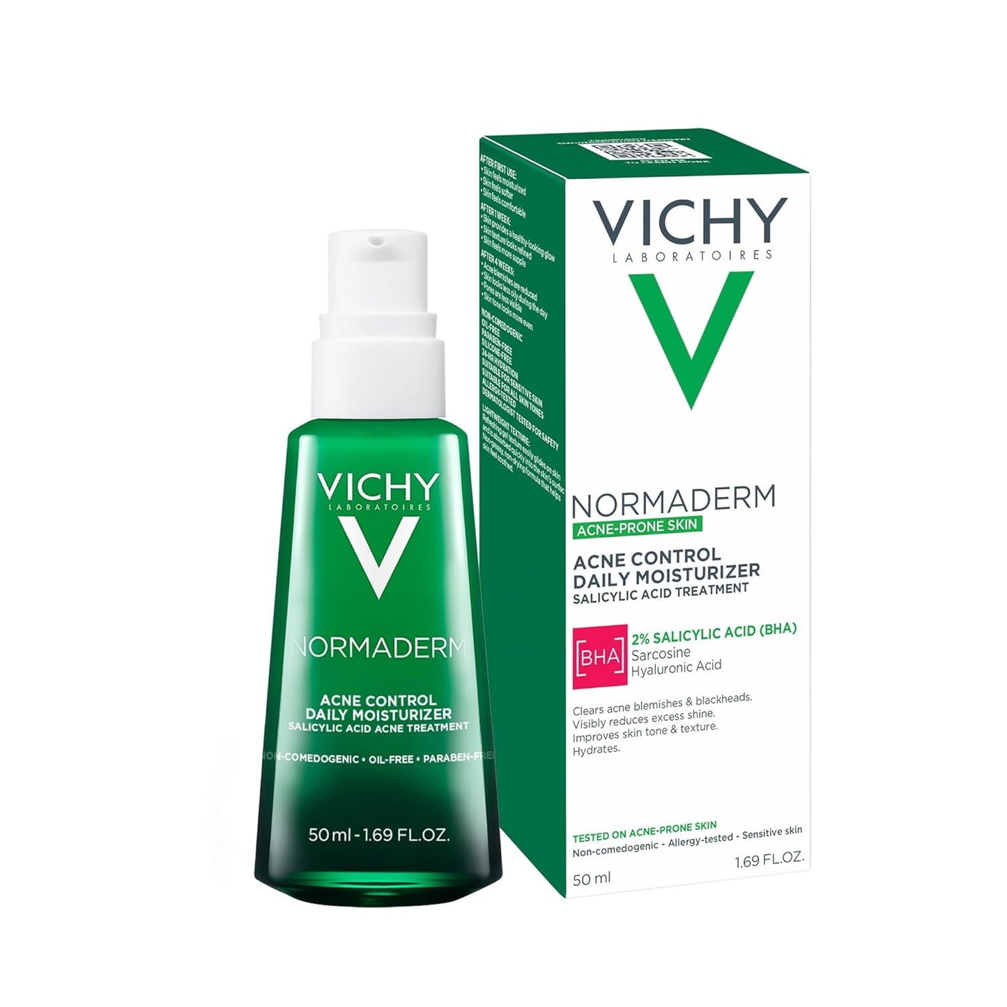 VICHY Normaderm Acne Control Moisturizer - Oil-Free Formula with 2% Salicylic Acid & Vitamin C | Targets Blemishes & Enlarged Pores